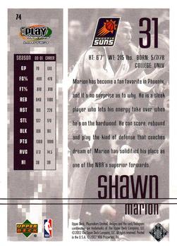2001-02 UD PlayMakers Limited #74 Shawn Marion Back
