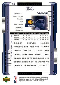 2001-02 Upper Deck MVP #70 Jonathan Bender Back