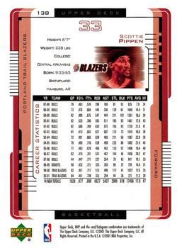 2001-02 Upper Deck MVP #138 Scottie Pippen Back