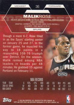 2002-03 Finest #36 Malik Rose Back