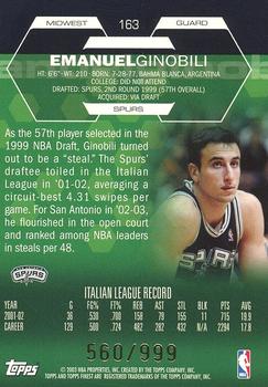 2002-03 Finest #163 Emanuel Ginobili Back