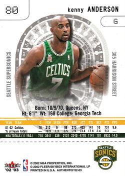 2002-03 Fleer Authentix #80 Kenny Anderson Back
