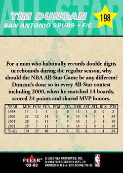 2002-03 Fleer Box Score #198 Tim Duncan Back
