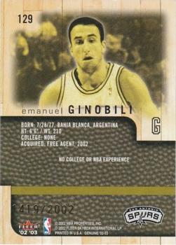 2002-03 Fleer Genuine #129 Emanuel Ginobili Back