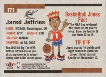 2002-03 Fleer Platinum #171 Jared Jeffries Back