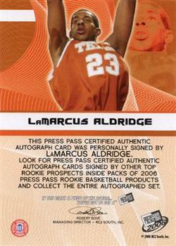 2006 Press Pass - Power Pick Autographs #NNO LaMarcus Aldridge Back