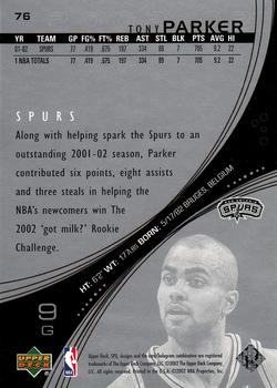 2002-03 SPx #76 Tony Parker Back