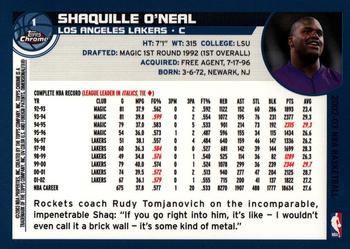 2002-03 Topps Chrome #1 Shaquille O'Neal Back