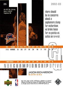 2002-03 Upper Deck Championship Drive #25 Jason Richardson Back