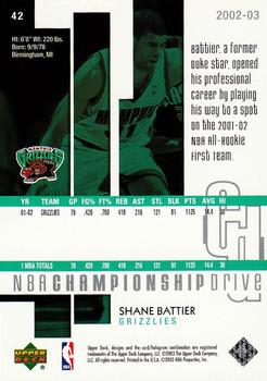 2002-03 Upper Deck Championship Drive #42 Shane Battier Back