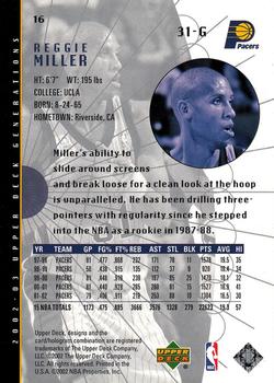 2002-03 Upper Deck Generations #16 Reggie Miller Back