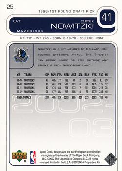 2002-03 Upper Deck #25 Dirk Nowitzki Back