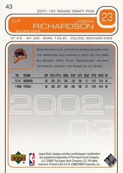2002-03 Upper Deck #43 Jason Richardson Back