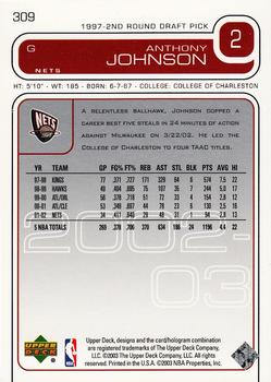 2002-03 Upper Deck #309 Anthony Johnson Back