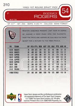 2002-03 Upper Deck #310 Rodney Rogers Back