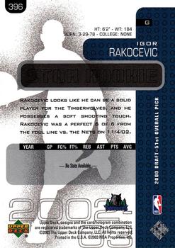 2002-03 Upper Deck #396 Igor Rakocevic Back