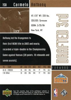 2002-03 Upper Deck Inspirations #158 Carmelo Anthony Back