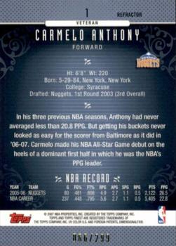 2006-07 Finest - Refractors Blue #1 Carmelo Anthony Back