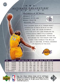 2002-03 Upper Deck Ultimate Collection #27 Shaquille O'Neal Back