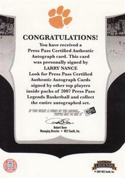 2006-07 Press Pass Legends - Signatures #NNO Larry Nance Back