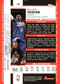 2003-04 Bowman #10 Allen Iverson Back
