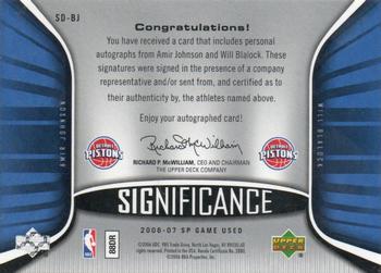 2006-07 SP Game Used - SIGnificance Dual #SD-BJ Amir Johnson / Will Blalock Back
