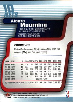 2003-04 Fleer Focus #10 Alonzo Mourning Back