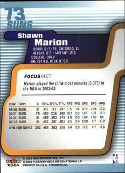 2003-04 Fleer Focus #73 Shawn Marion Back