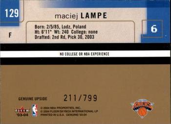 2003-04 Fleer Genuine Insider #129 Maciej Lampe Back