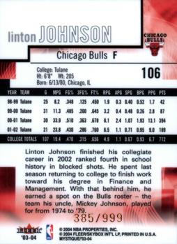 2003-04 Fleer Mystique #106 Linton Johnson Back