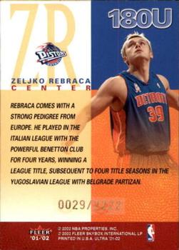 2001-02 Fleer Focus - 2001-02 Ultra Update #180U Zeljko Rebraca Back