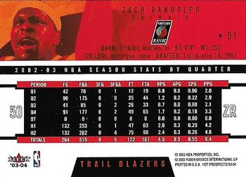 2003-04 Hoops Hot Prospects #51 Zach Randolph Back