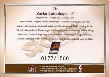2003-04 SkyBox Autographics #76 Zarko Cabarkapa Back