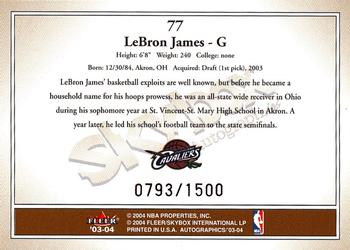 2003-04 SkyBox Autographics #77 LeBron James Back