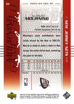 2003-04 SP Game Used #54 Alonzo Mourning Back