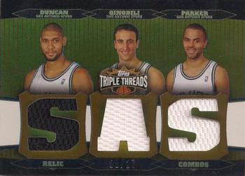 2006-07 Topps Triple Threads - Relics Combos Sepia #TTRC-11 Tim Duncan / Manu Ginobili / Tony Parker Front
