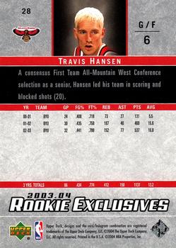 2003-04 Upper Deck Rookie Exclusives #28 Travis Hansen Back