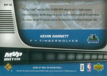 2006-07 Upper Deck - MVP Watch #MVP-KG Kevin Garnett Back