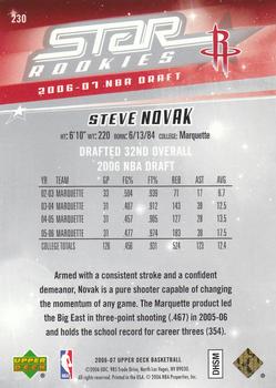 2006-07 Upper Deck - Star Rookies Hot Pack #230 Steve Novak Back