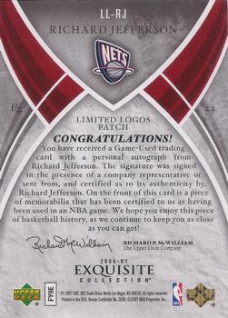 2006-07 Upper Deck Exquisite Collection - Limited Logos #LL-RJ Richard Jefferson Back