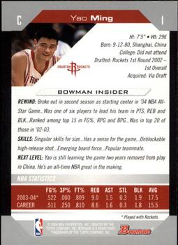 2004-05 Bowman #1 Yao Ming Back