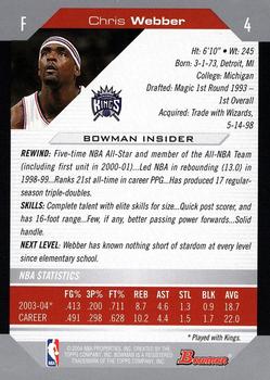 2004-05 Bowman #4 Chris Webber Back