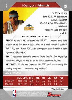 2004-05 Bowman #18 Kenyon Martin Back