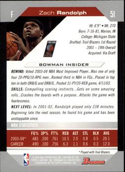 2004-05 Bowman #51 Zach Randolph Back