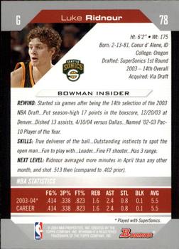 2004-05 Bowman #78 Luke Ridnour Back