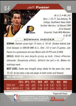 2004-05 Bowman #98 Jeff Foster Back