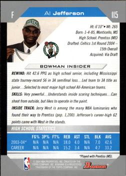 2004-05 Bowman #115 Al Jefferson Back