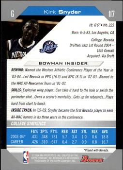 2004-05 Bowman #117 Kirk Snyder Back
