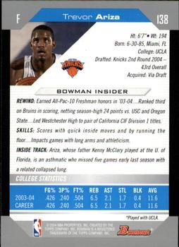 2004-05 Bowman #138 Trevor Ariza Back