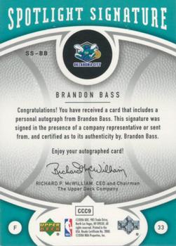 2006-07 Upper Deck Ovation - Spotlight Signature #SS-BB Brandon Bass Back
